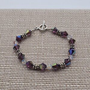 7.5 Inch Sterling Silver Cute Purple Crystals Bracelet B516